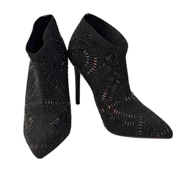 Lauren Lorraine Shoes - Lauren Lorraine Crystal Embellished Mesh Fabric Booties Black Size 8.5